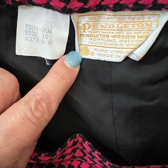 Vintage Pendleton Red/Pink + Black Houndstooth Virgin Wool Midi Skirt Size 10 - Picture 5 of 5